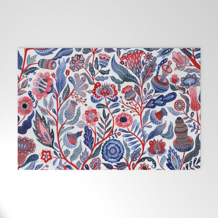 Botanical in red and blue Welcome Mat Gallery Image 1