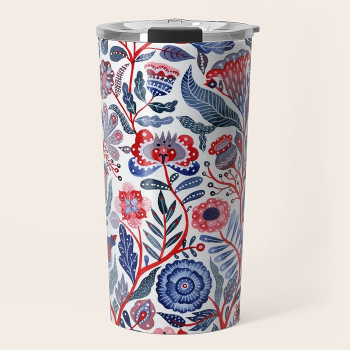 Botanical in red and blue Travel Mug Gallery Image 1