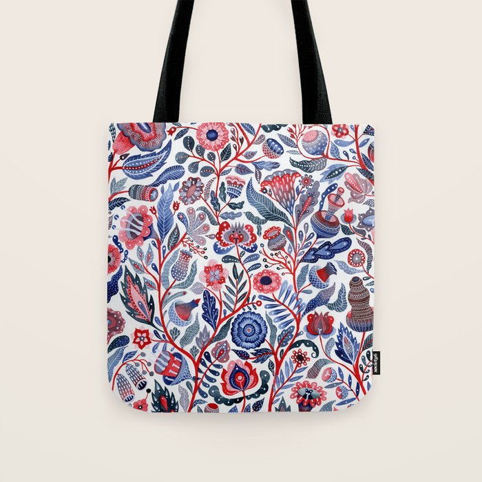 Botanical in red and blue Tote Bag Gallery Image 1