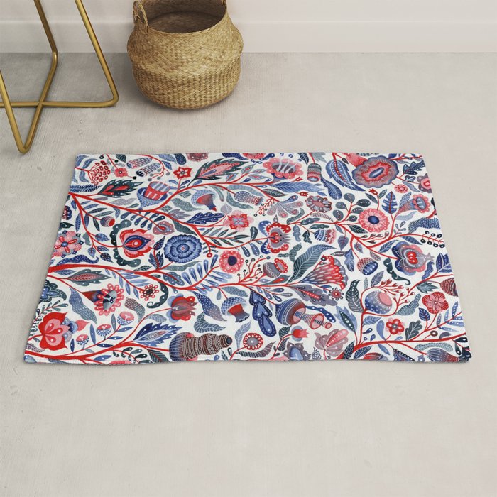 Botanical in red and blue Rug Gallery Image 1