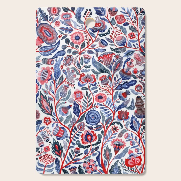 Botanical in red and blue Cutting Board Gallery Image 1