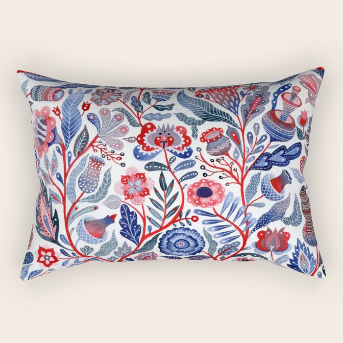 Botanical in red and blue Rectangular Pillow Gallery Image 2