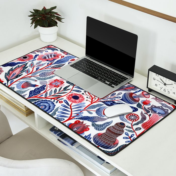 Botanical in red and blue Desk Mat Gallery Image 2