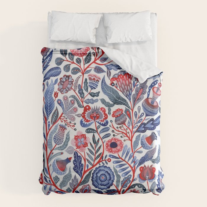 Botanical in red and blue Duvet Cover Gallery Image 1