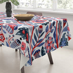 Botanical in red and blue Tablecloth Gallery Image 3