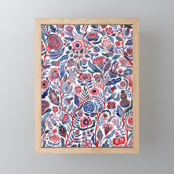Botanical in red and blue Mini Art Print Gallery Image 1