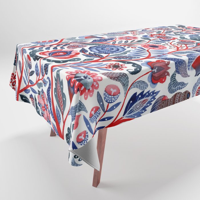 Botanical in red and blue Tablecloth Gallery Image 1
