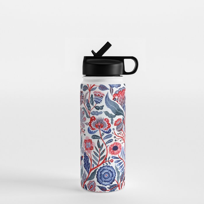 Botanical in red and blue Water Bottle Gallery Image 1