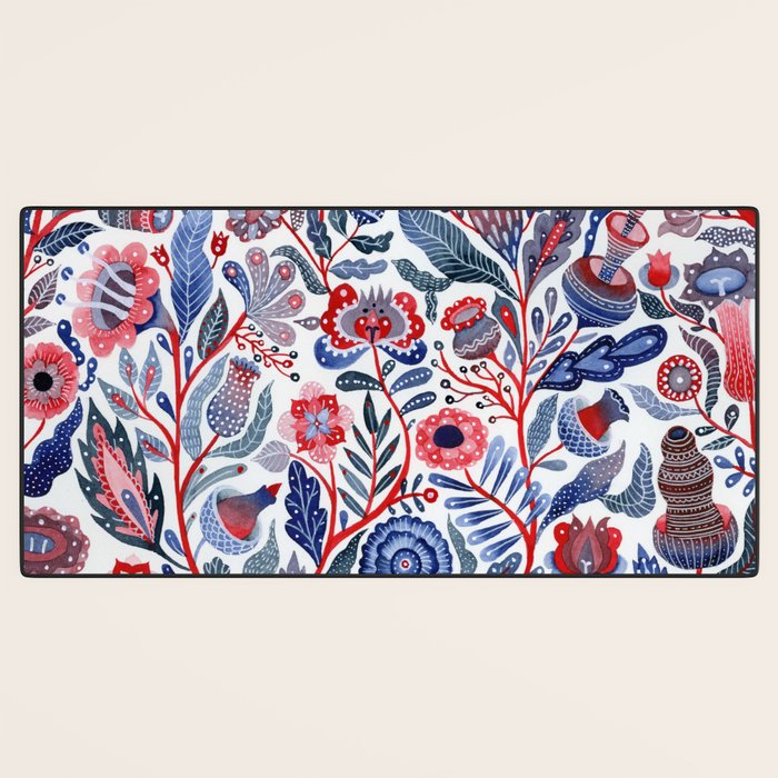 Botanical in red and blue Desk Mat Gallery Image 3