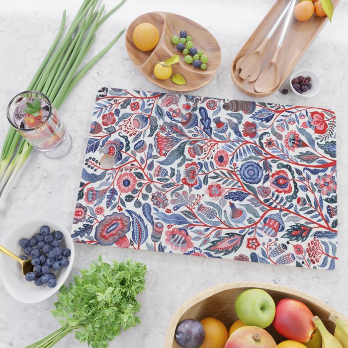 Botanical in red and blue Cutting Board Gallery Image 2
