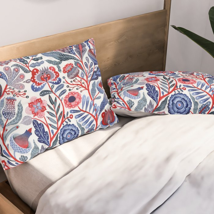 Botanical in red and blue Pillow Sham Gallery Image 2