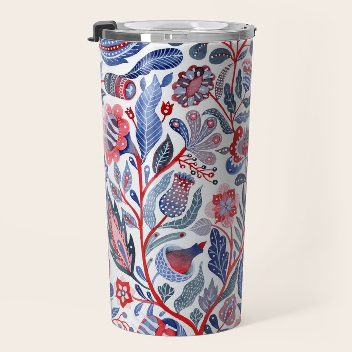 Botanical in red and blue Travel Mug Gallery Image 3