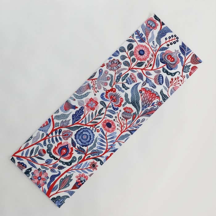 Botanical in red and blue Yoga Mat Gallery Image 1