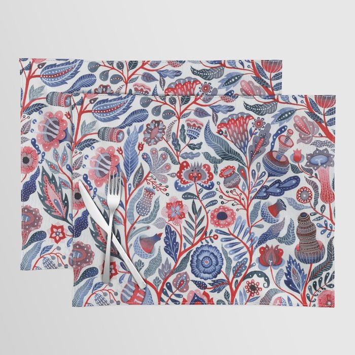 Botanical in red and blue Placemat Gallery Image 1