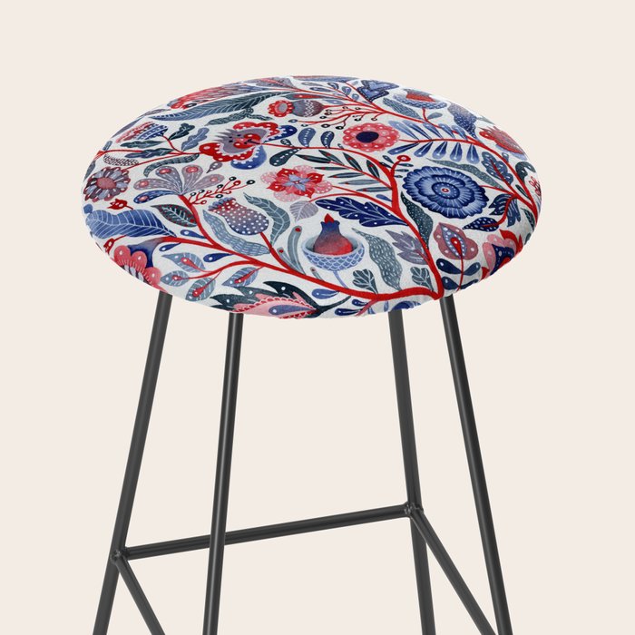 Botanical in red and blue Stool Gallery Image 2