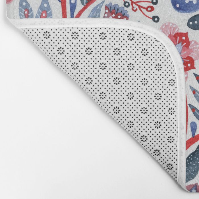 Botanical in red and blue Bath Mat Gallery Image 2