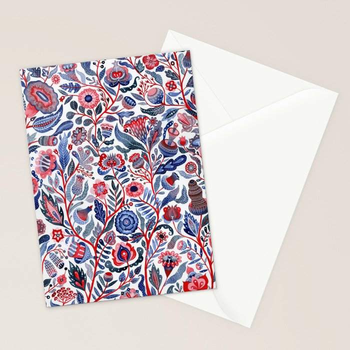 Botanical in red and blue Stationery Card Gallery Image 2