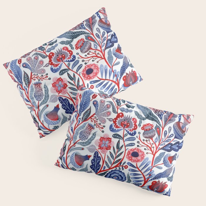 Botanical in red and blue Pillow Sham Gallery Image 1