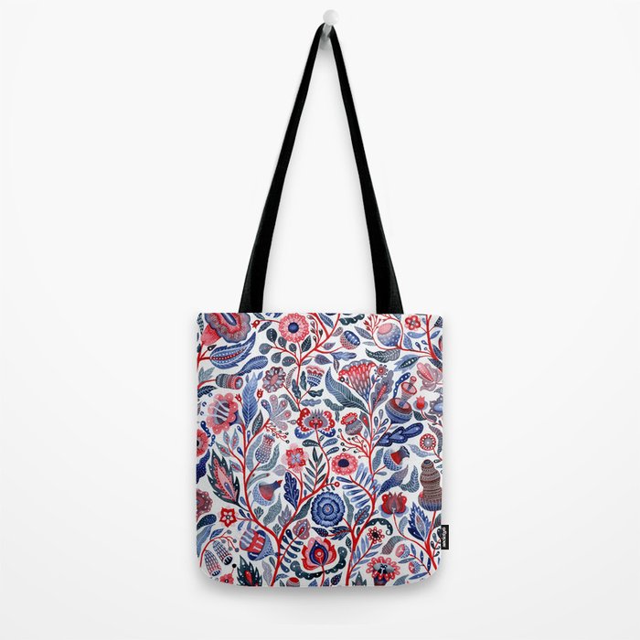 Botanical in red and blue Tote Bag Gallery Image 2
