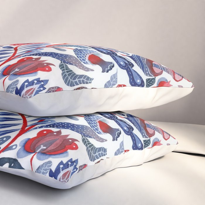 Botanical in red and blue Pillow Sham Gallery Image 3