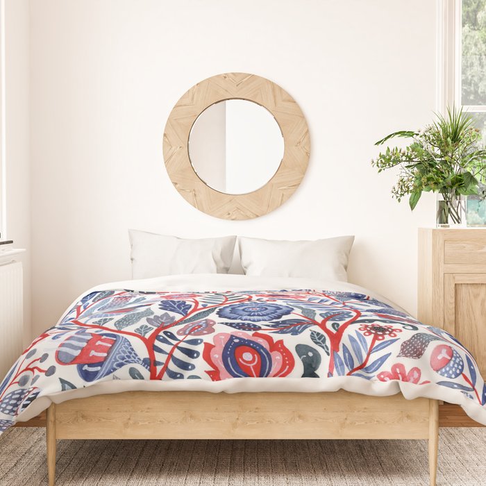 Botanical in red and blue Duvet Cover Gallery Image 3