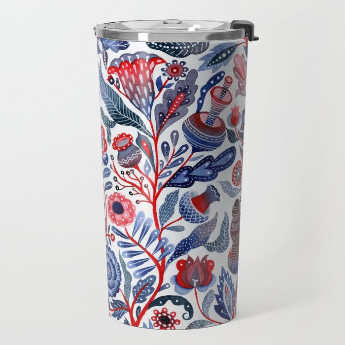 Botanical in red and blue Travel Mug Gallery Image 2
