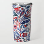 Botanical in red and blue Travel Mug Gallery Image 2