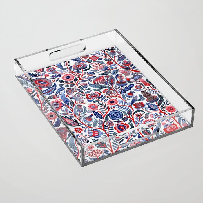 Botanical in red and blue Acrylic Tray Gallery Image 1