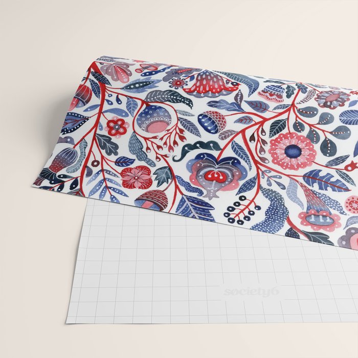 Botanical in red and blue Wrapping Paper Gallery Image 2