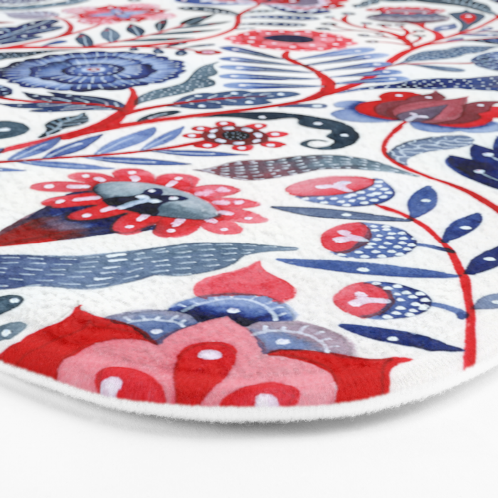Botanical in red and blue Bath Mat Gallery Image 3