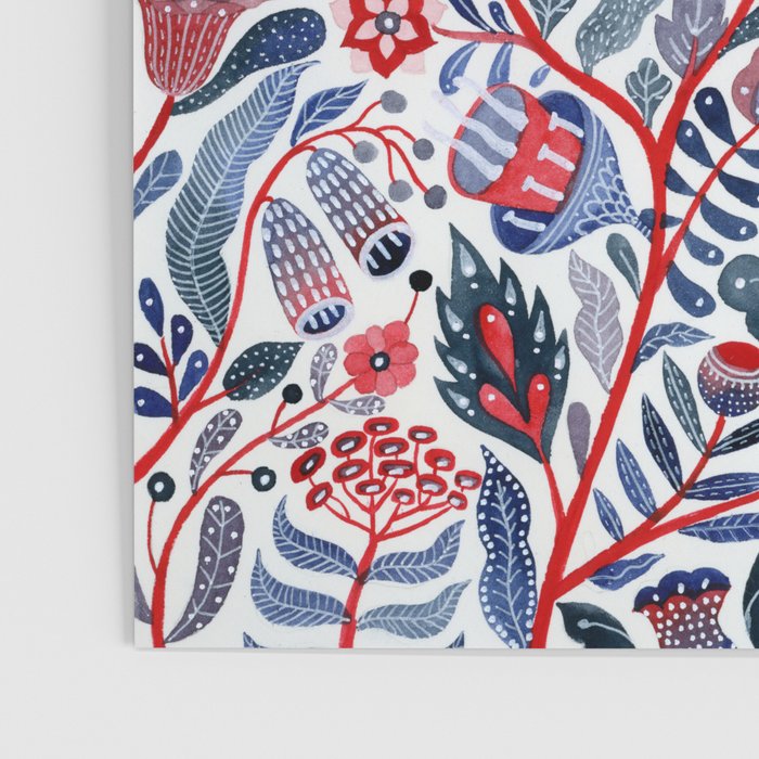 Botanical in red and blue Poster Gallery Image 3