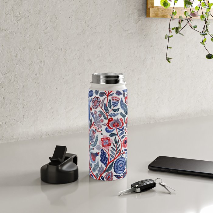 Botanical in red and blue Water Bottle Gallery Image 4
