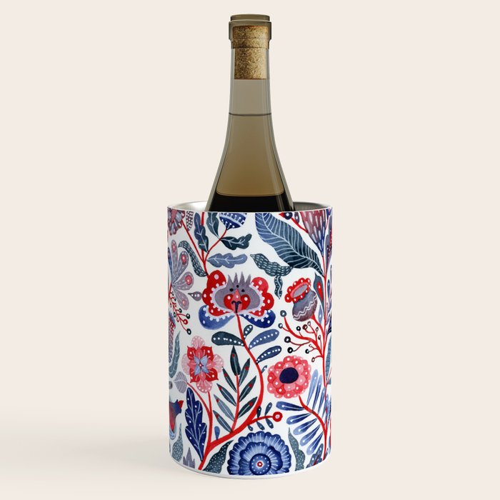Botanical in red and blue Wine Chiller Gallery Image 1