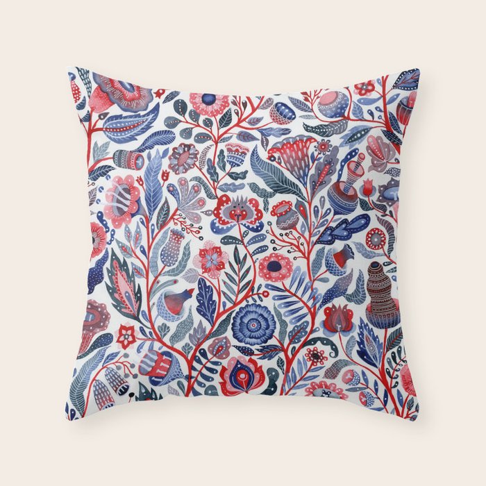 Botanical in red and blue Throw Pillow Gallery Image 6