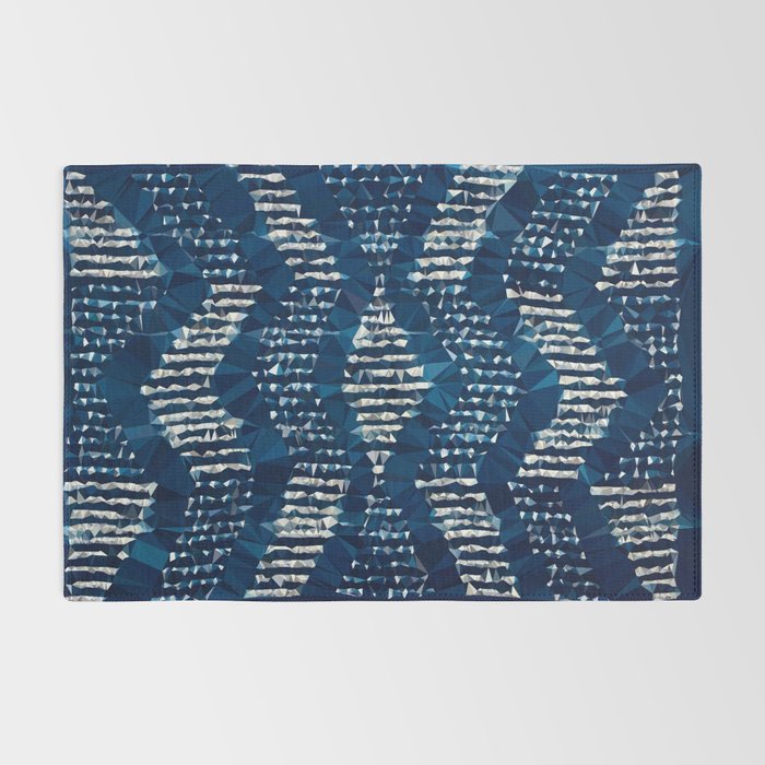 Blue Shibori African Indigo Low Poly Abstract Digital Art Painting Rug Gallery Image 2