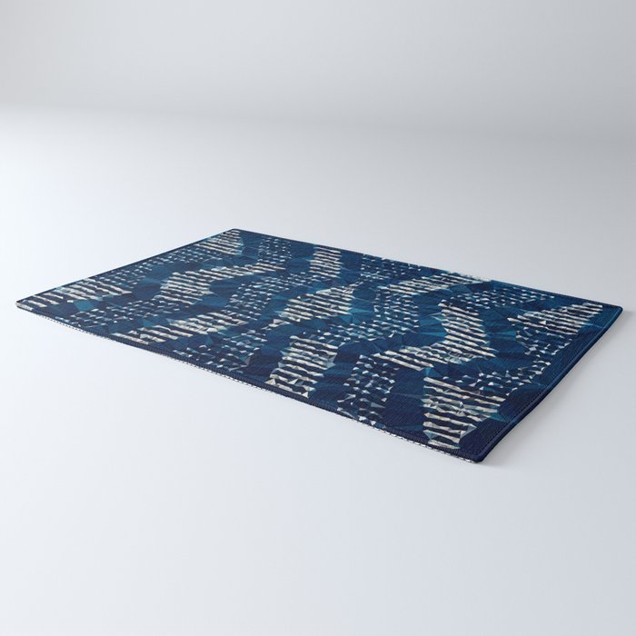 Blue Shibori African Indigo Low Poly Abstract Digital Art Painting Rug Gallery Image 3