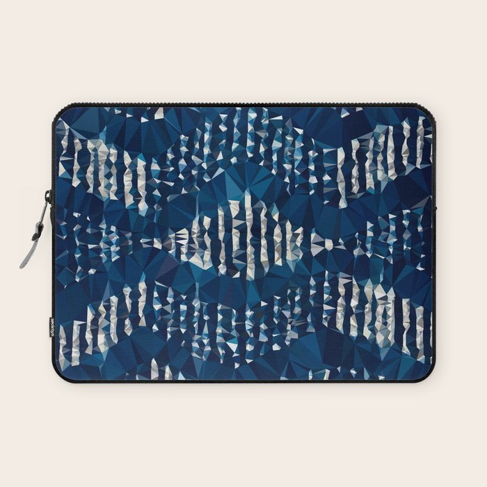 Blue Shibori African Indigo Low Poly Abstract Digital Art Painting Laptop Sleeve Gallery Image 1