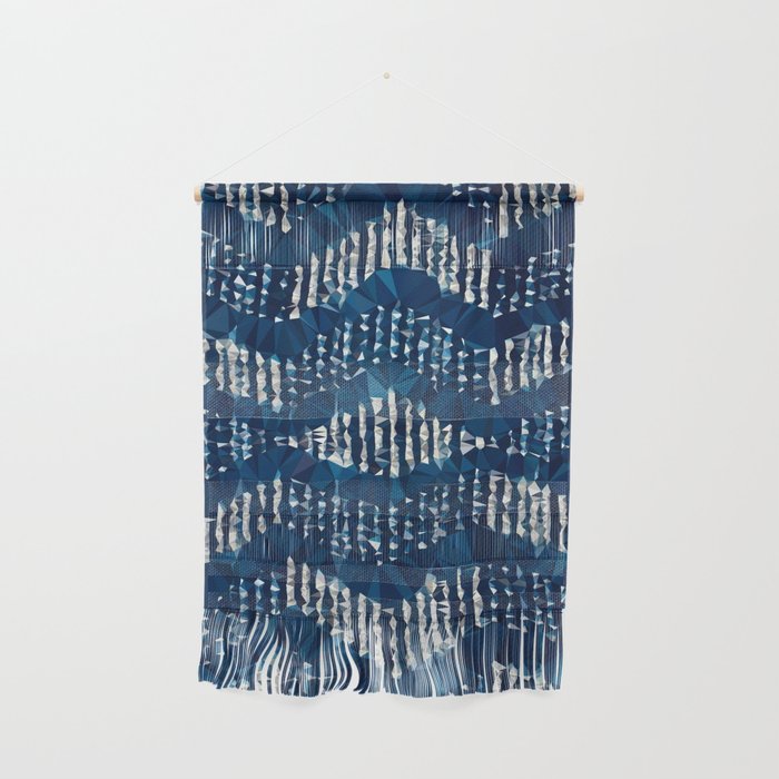 Blue Shibori African Indigo Low Poly Abstract Digital Art Painting Wall Hanging Gallery Image 1