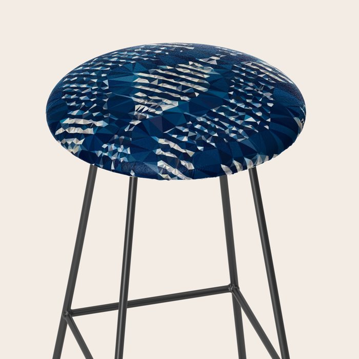 Blue Shibori African Indigo Low Poly Abstract Digital Art Painting Stool Gallery Image 2