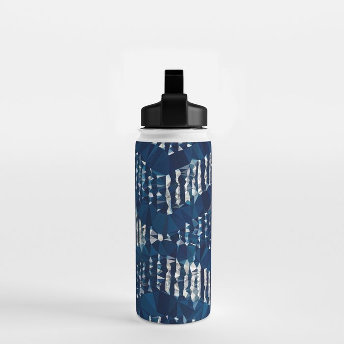 Blue Shibori African Indigo Low Poly Abstract Digital Art Painting Water Bottle Gallery Image 2