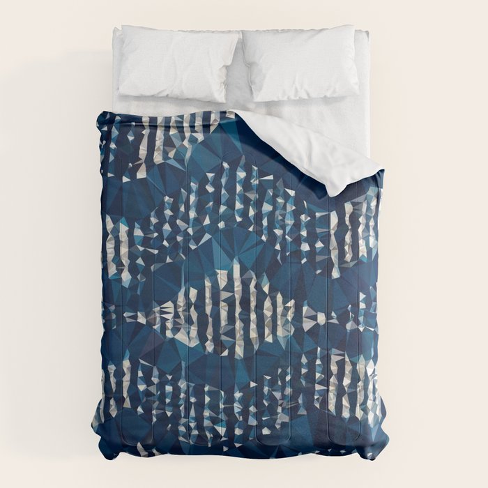 Blue Shibori African Indigo Low Poly Abstract Digital Art Painting Comforter Gallery Image 1