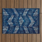 Blue Shibori African Indigo Low Poly Abstract Digital Art Painting Outdoor Rug Gallery Image 1