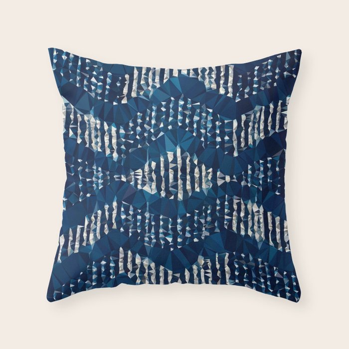 Blue Shibori African Indigo Low Poly Abstract Digital Art Painting Throw Pillow Gallery Image 6
