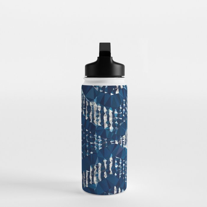 Blue Shibori African Indigo Low Poly Abstract Digital Art Painting Water Bottle Gallery Image 3