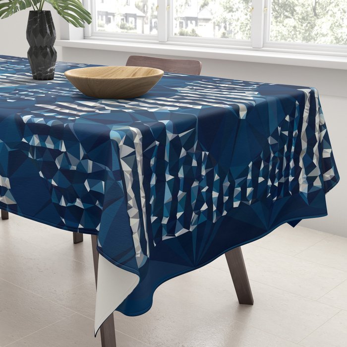 Blue Shibori African Indigo Low Poly Abstract Digital Art Painting Tablecloth Gallery Image 3