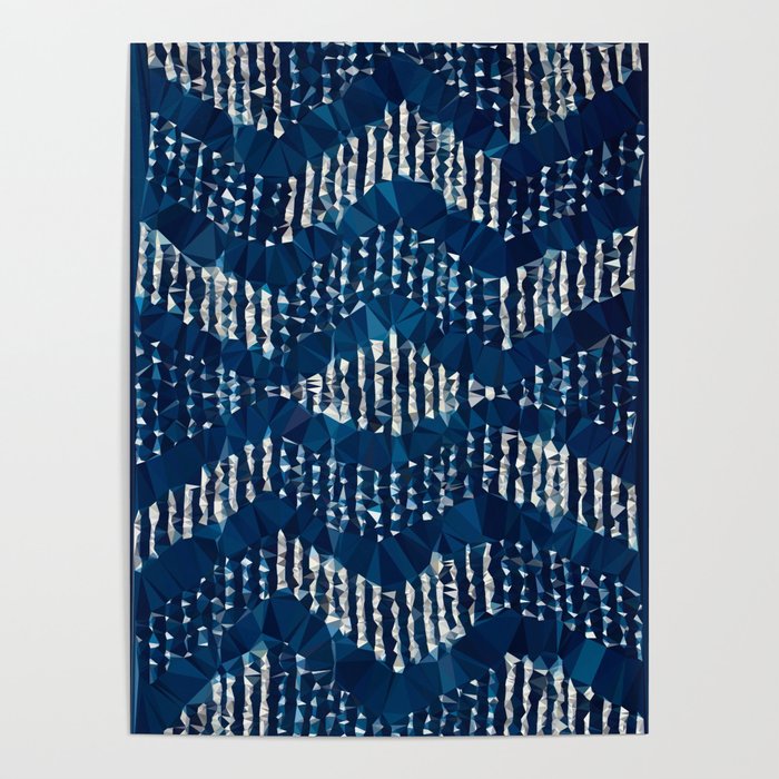 Blue Shibori African Indigo Low Poly Abstract Digital Art Painting Poster Gallery Image 4