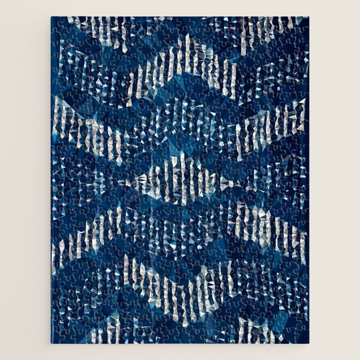Blue Shibori African Indigo Low Poly Abstract Digital Art Painting Jigsaw Puzzle Gallery Image 1