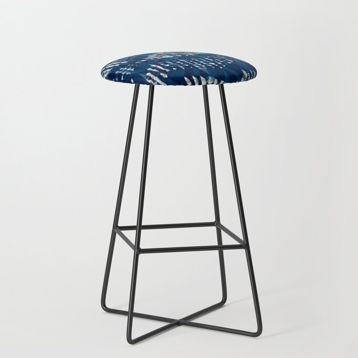 Blue Shibori African Indigo Low Poly Abstract Digital Art Painting Stool Gallery Image 1