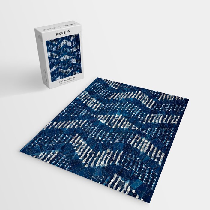 Blue Shibori African Indigo Low Poly Abstract Digital Art Painting Jigsaw Puzzle Gallery Image 2