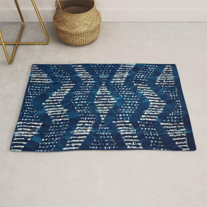 Blue Shibori African Indigo Low Poly Abstract Digital Art Painting Rug Gallery Image 1